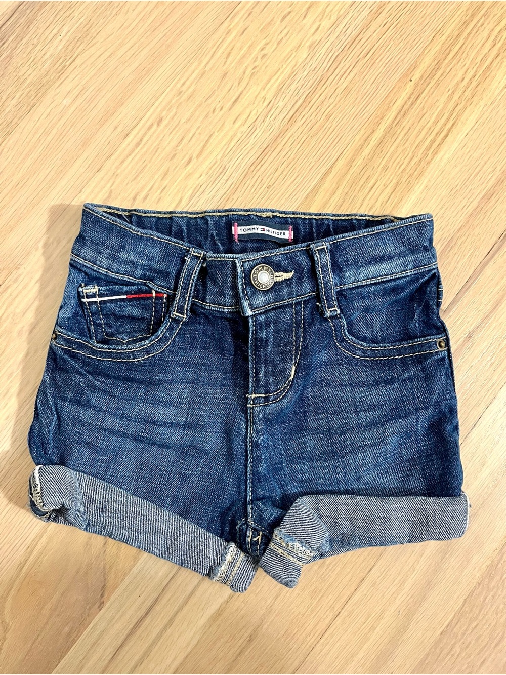 Tommy Hilfiger Girls Navy Blue Rolled-Hem Denim Shorts
